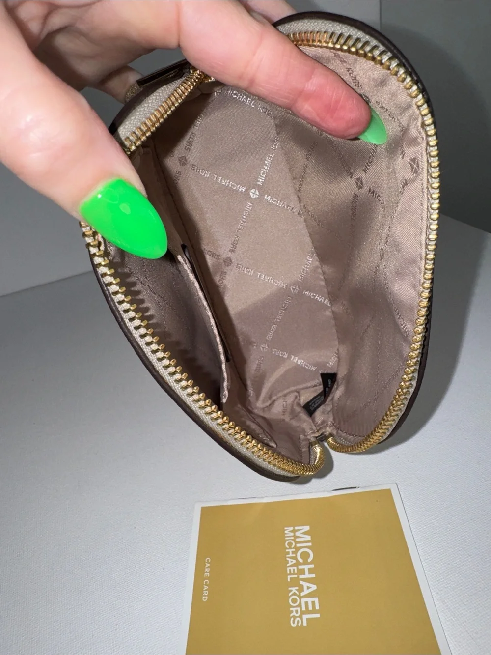 Michael Kors Gold Glitter Cosmetic Case Domed Travel Makeup Pouch Bag